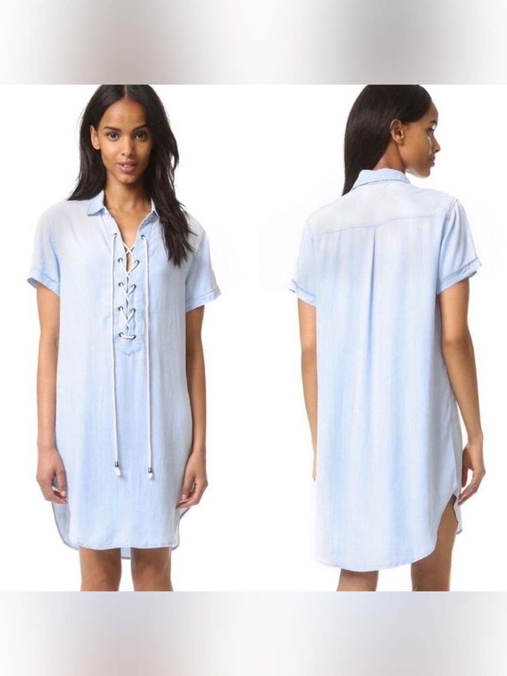 Rails Rocky Chambray Lace-Up Shirtdress Light Blue Size XS